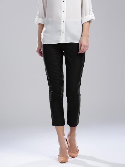 

WISHFUL by W Women Black Regular Fit Solid Cropped Trousers
