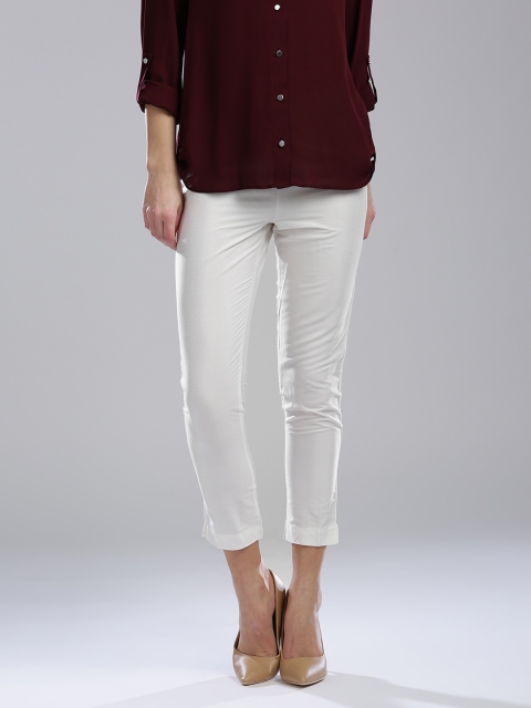 

Wishful by W Women White Regular Fit Solid Cropped Regular Trousers