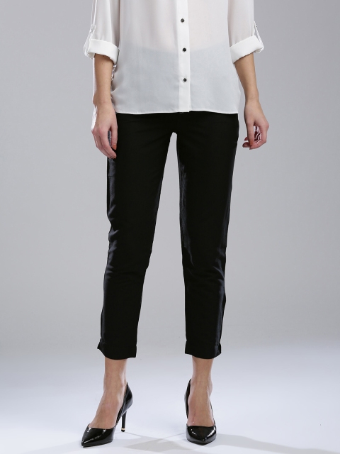 

Wishful by W Women Black Regular Fit Solid Cropped Trousers