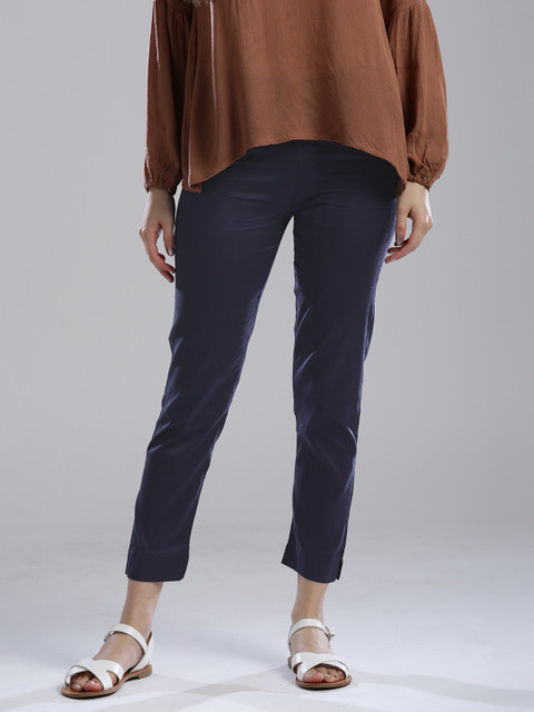 

Wishful by W Women Navy Solid Casual Trousers, Navy blue