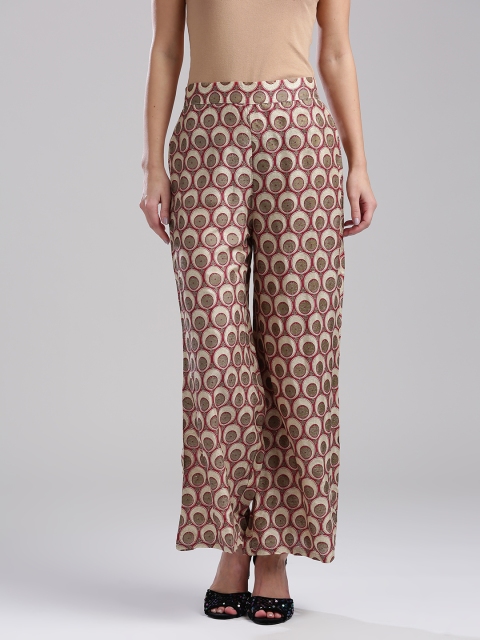 

WISHFUL by W Women Maroon & Taupe Printed WISHFUL by Wide Leg Palazzos