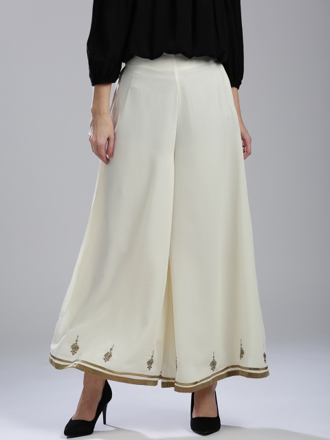 

Wishful by W Women Off-Wishful by White Solid Flared Palazzos, Off white