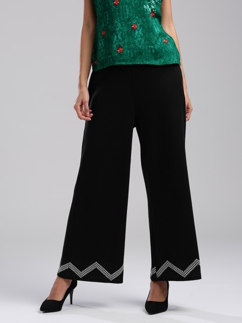 

W Women Black Wide Leg Solid Palazzos