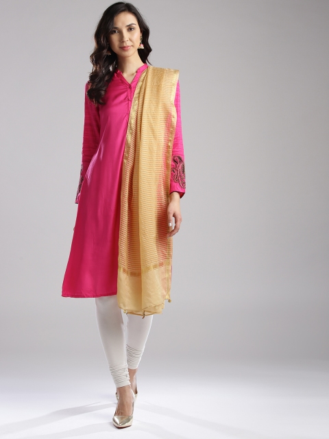 

Wishful by W Women Pink & Off-White Solid Kurta with Churidar & Dupatta