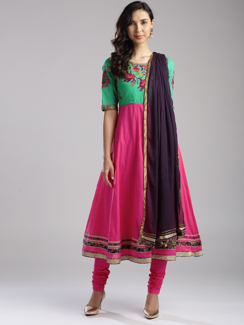 

WISHFUL by W Women Pink Printed Kurta with Churidar & Dupatta