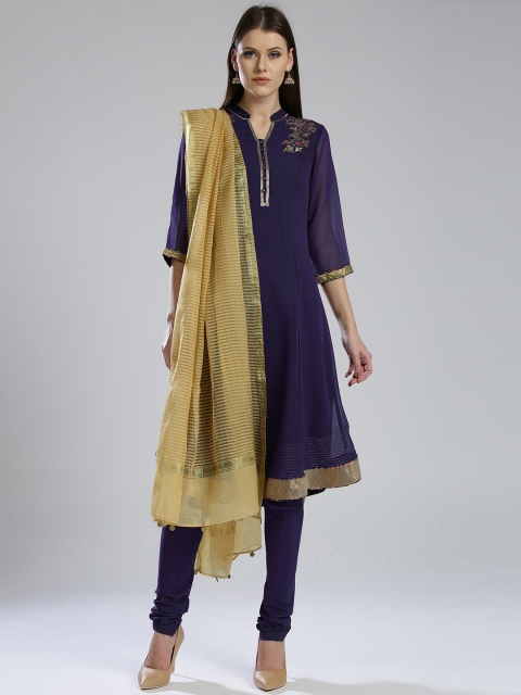

Wishful by W Women Purple Solid Kurta with Churidar & Dupatta