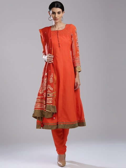 

Wishful by W Women Orange Solid Kurta with Churidar & Dupatta