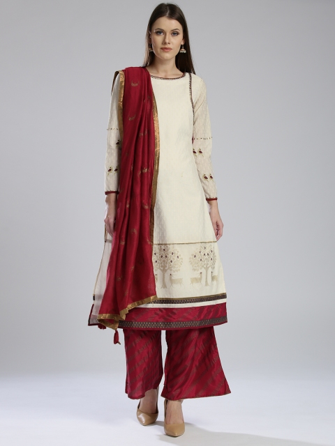 

Wishful by W Women Off-White & Maroon Self-Design Kurta with Palazzos & Dupatta