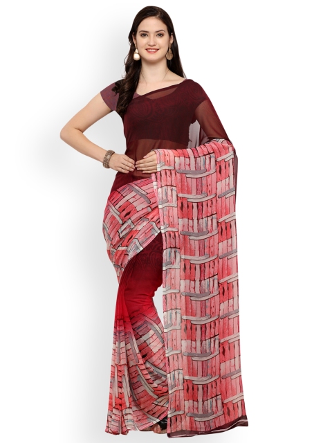 

Ligalz Brown Printed Poly Georgette Saree
