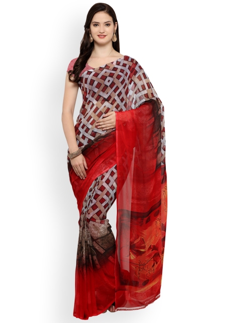 

Ligalz Red Printed Poly Georgette Saree