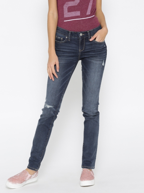 

Aeropostale Women Navy Skinny Fit Low-Rise Low Distress Stretchable Jeans, Navy blue
