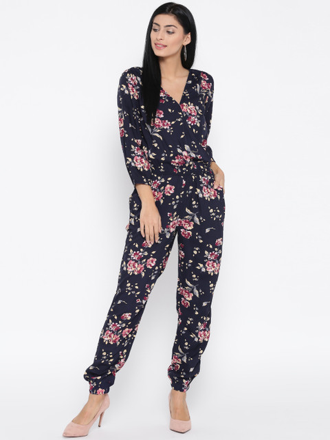 

Aeropostale Navy Blue & Burgundy Printed Basic Jumpsuit