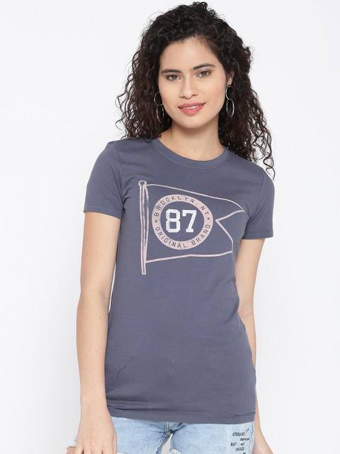 

Aeropostale Women Blue Printed Round Neck T-shirt