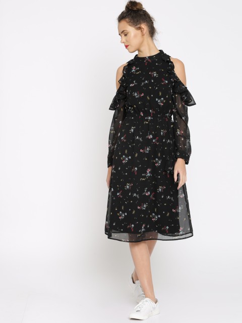 

RARE Women Black Printed A-Line Dress