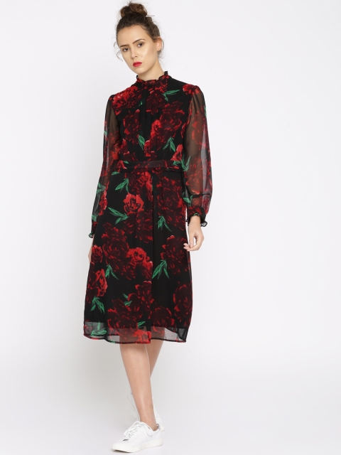 

RARE Women Black Printed A-Line Dress