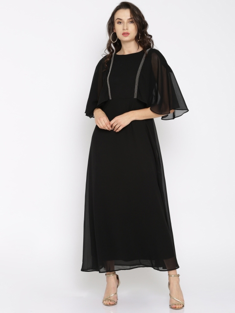 

RARE Women Black Solid Maxi Cold Shoulder Dress