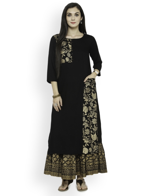 

Varanga Women Black & Gold-Toned Printed Straight Kurta