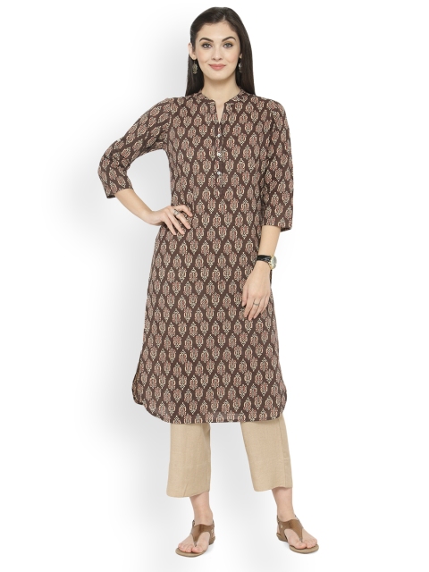 

Varanga Women Brown & Multicoloured Printed Straight Kurta