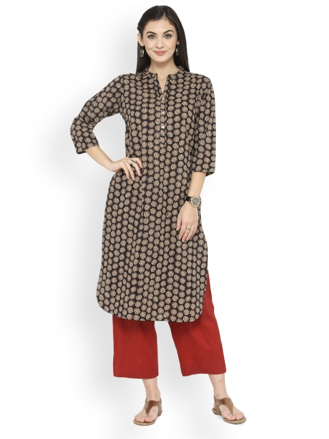 

Varanga Women Black & Brown Printed Straight Kurta