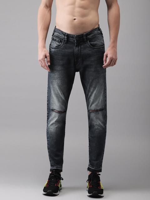 

HERE&NOW Men Blue Ankle Slim Tapered Fit Mid-Rise Slash Knee Stretchable Jeans