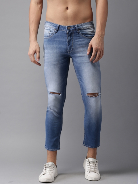

HERE&NOW Men Blue Skinny Fit Cropped Mid-Rise Slash Knee Stretchable Jeans