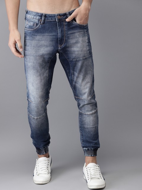 

HERE&NOW Men Blue Jogger Mid-Rise Clean Look Stretchable Cropped Jeans