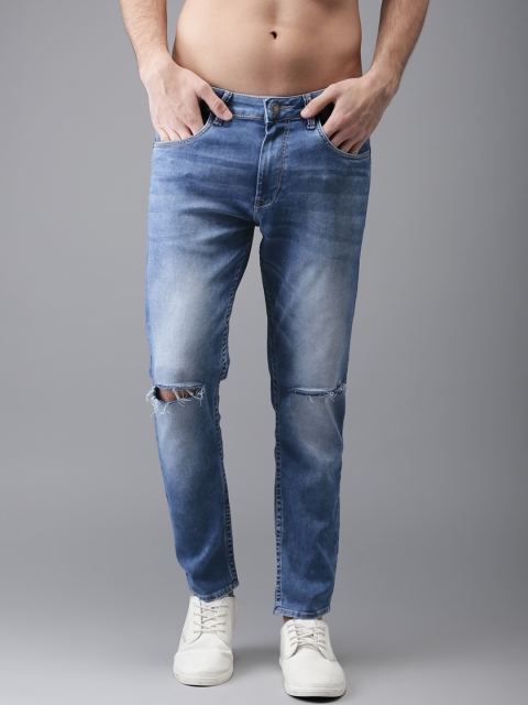 

Moda Rapido Men Blue Slim Fit Cropped Mid-Rise Slash Knee Stretchable Jeans