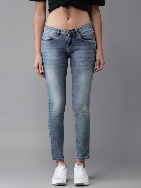 

HERE&NOW Women Blue Skinny Fit Mid-Rise Clean Look Stretchable Cropped Jeans