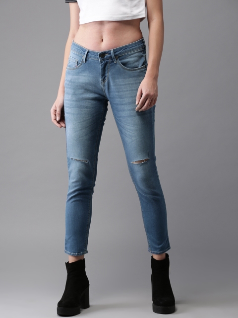 

Moda Rapido Women Blue Skinny Fit Mid-Rise Cropped Slash Knee Stretchable Jeans