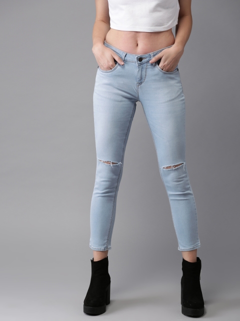 

Moda Rapido Women Blue Skinny Fit Mid-Rise Cropped Slash Knee Stretchable Jeans