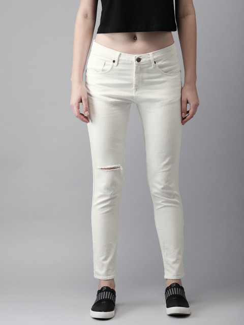 

HERE&NOW Women White Skinny Fit Mid-Rise Clean Look Stretchable Cropped Jeans