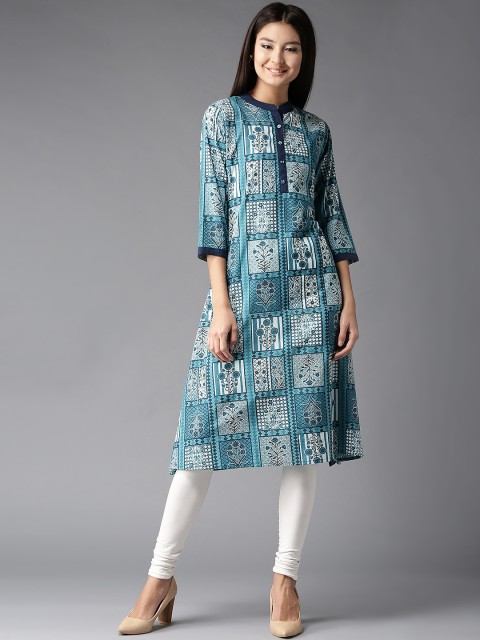 

Moda Rapido Women Blue & White Printed A-Line Kurta
