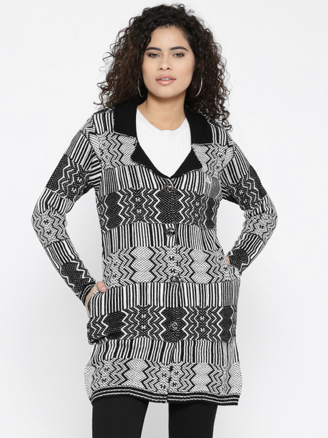 

Monte Carlo Women Black & White Self Design Cardigan