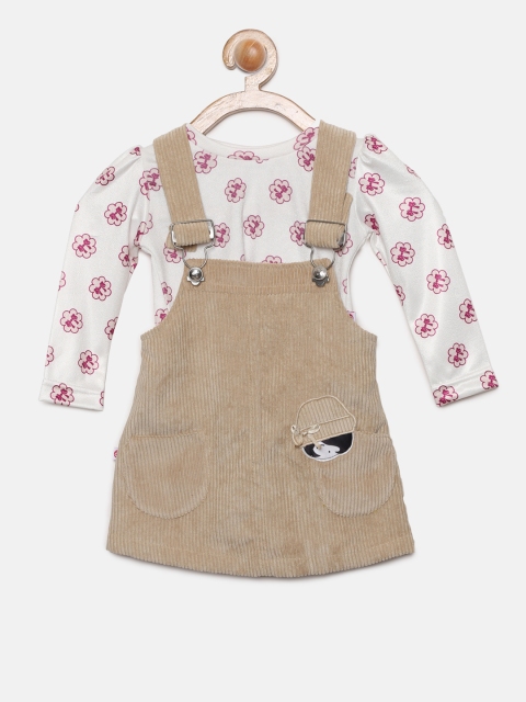 

Peppermint Girls Beige Pinafore Dress with T-shirt