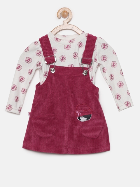 

Peppermint Girls Magenta Printed Pinafore Dress with T-shirt