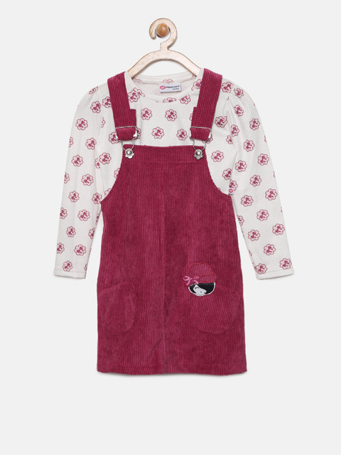 

Peppermint Girls Magenta Printed Pinafore Dress with T-shirt, Off white