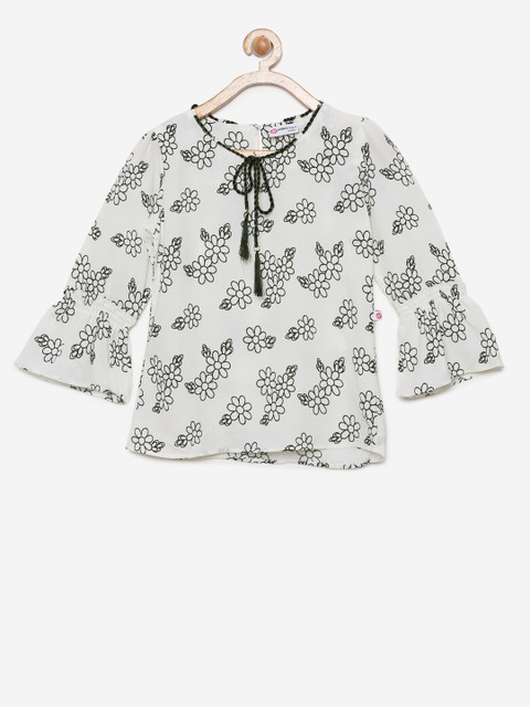 

Peppermint Girls Off-White & Olive Printed Top