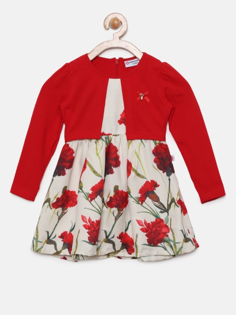 

Peppermint Girls Red & White Printed Fit and Flare Dress