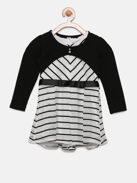 

Peppermint Girls Black & White Striped Fit and Flare Dress with a Shrug