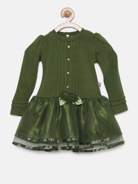 

Peppermint Girls Olive Green Solid Fit and Flare Dress