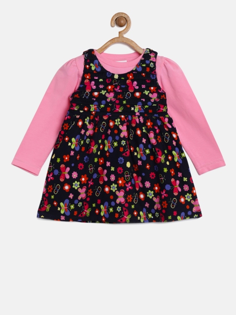 

Peppermint Girls Pink & Black Printed Fit & Flare Dress with Top