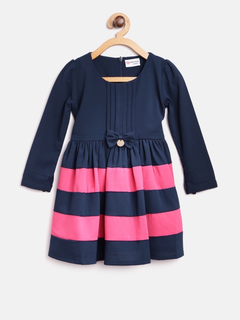 

Peppermint Girls Navy & Pink Striped Fit & Flare Dress, Navy blue