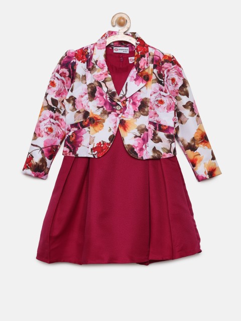 

Peppermint Girls Maroon Solid A-Line Dress with Jacket