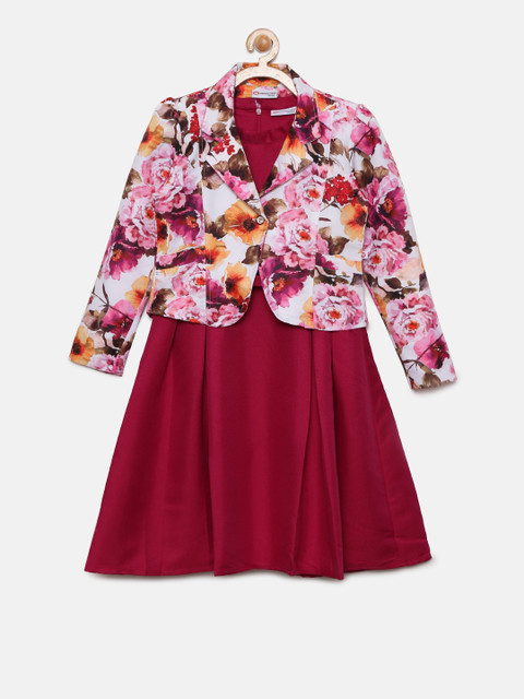 

Peppermint Girls Maroon Solid A-Line Dress with Jacket