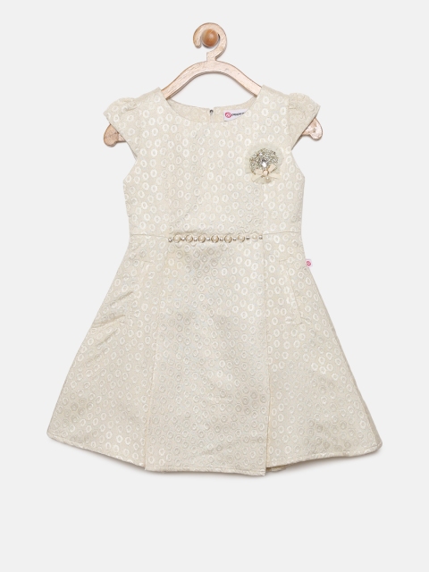 

Peppermint Girls Cream-Coloured Self Design Fit and Flare Dress