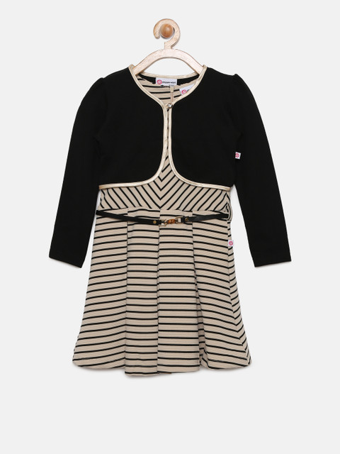 

Peppermint Girls Beige & Black Striped Fit and Flare Dress