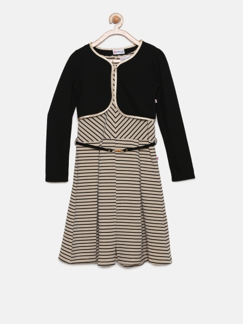 

Peppermint Girls Beige & Black Striped Fit and Flare Dress