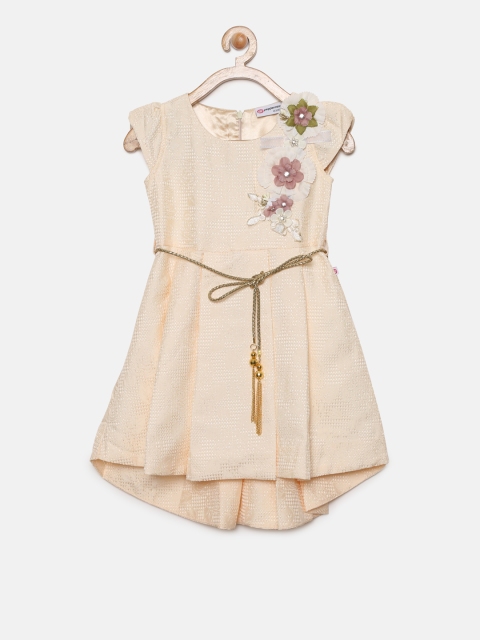 

Peppermint Girls Beige Self Design Fit and Flare Dress