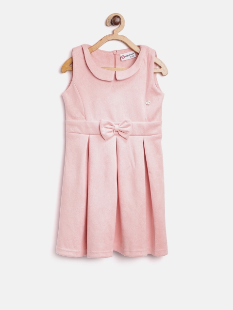 

Peppermint Girls Peach-Coloured Solid Pleated A-Line Dress