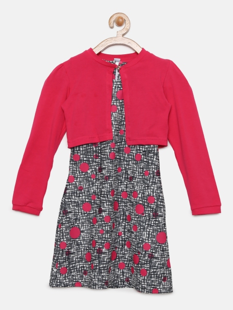

Peppermint Girls Pink & Grey Printed A-Line Dress